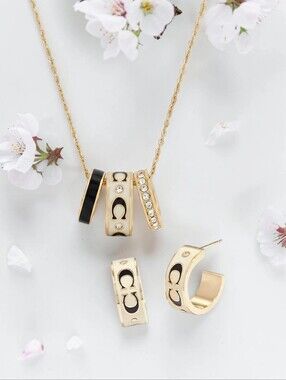 COACH Signature Enamel Rondell Necklace With Matching Earrings